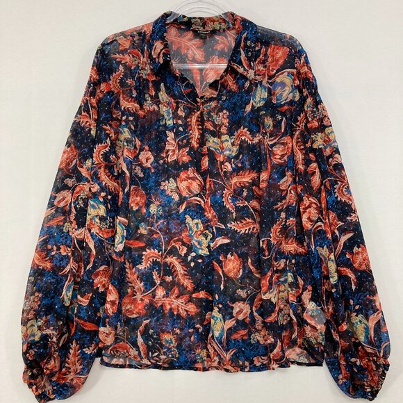 Express size XL Multi Color Artsy Floral Long Sleeve Popover Blouse Office - Picture 1 of 12